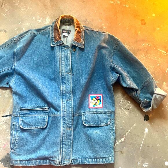 Vintage 90s Denim jacket, Jean Jacket, Oversized, Goofy Patch - Picture 1 of 7